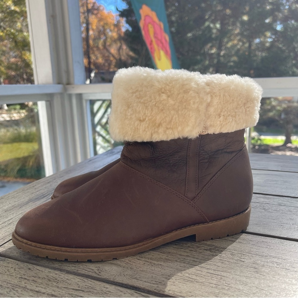 DaneXX Vintage Womens Frosty Brown Shearling-Lined Leather Boots Size 8.5 - Picture 2 of 12